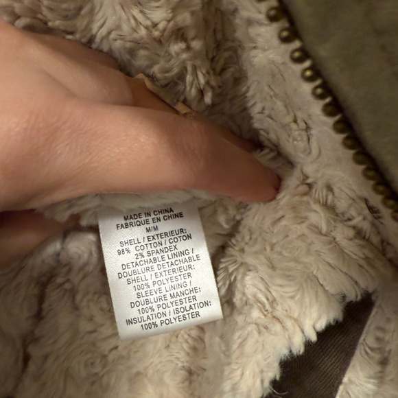 Theory M Oversized Bomber Jacket $750 Removable Fur Lining Cotton Army Green - Picture 7 of 10